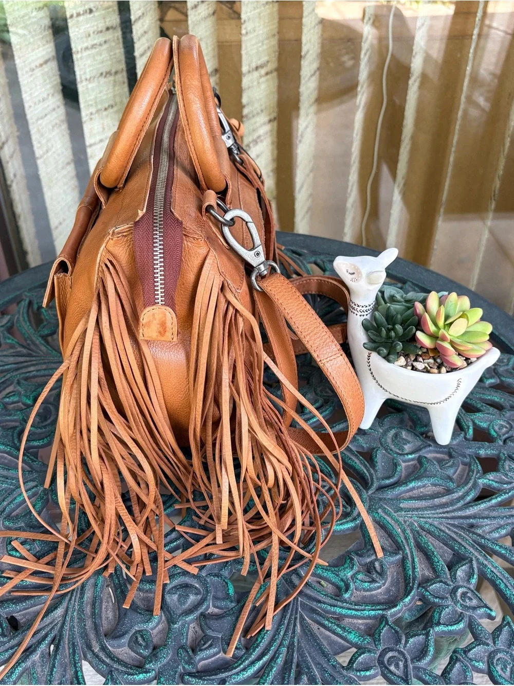NWT Latico Leathers Grace Design Fringe Crossbody - Cognac